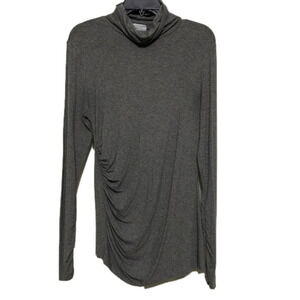 New York & Company Grey Turtleneck Top Rayon Spandex Blend Ruched Waist Size M
